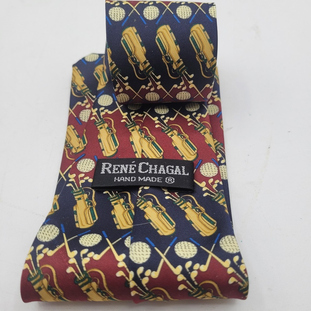 Rene' Chagal Golf Hand Made Handmade Silk Original Novelty Tie Necktie‎